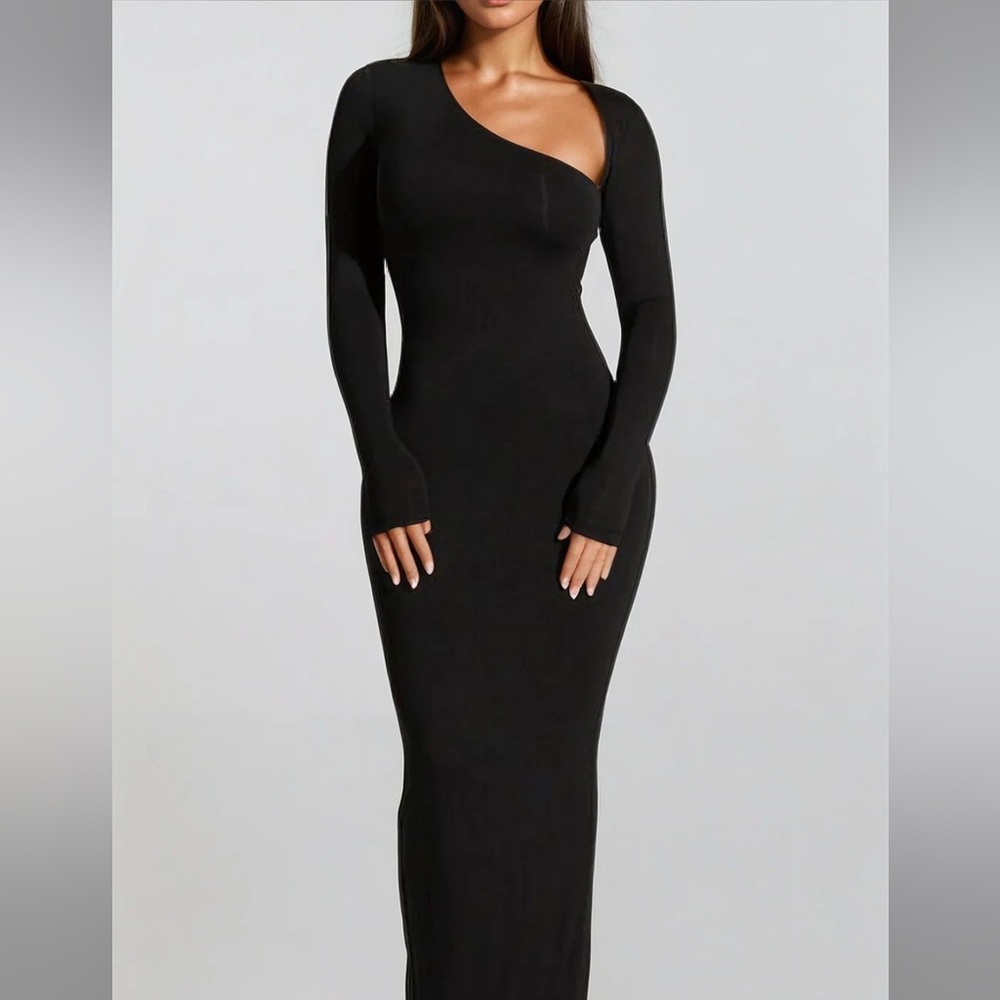 MICAS Long Sleeve Asymmetrical Neckline Maxi Dress NWT
